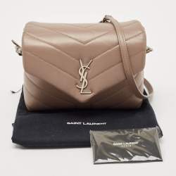 Pre Owned Saint Laurent Taupe Beige Matelasse Leather Toy Loulou Crossbody Bag