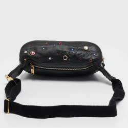 Pre Owned Saint Laurent Black Leather Crystal Embellished Monogram Belt Bag