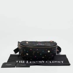 Pre Owned Saint Laurent Black Leather Crystal Embellished Monogram Belt Bag