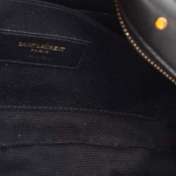 Pre Owned Saint Laurent Black Leather Crystal Embellished Monogram Belt Bag
