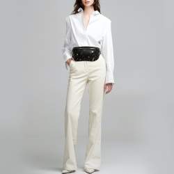 Pre Owned Saint Laurent Black Leather Crystal Embellished Monogram Belt Bag