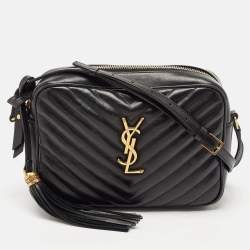 Saint Laurent Black Matelassé Leather Lou Camera Crossbody Bag