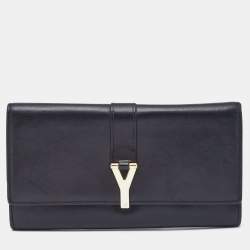 Saint Laurent Black Leather Y-Ligne Flap Continental Wallet