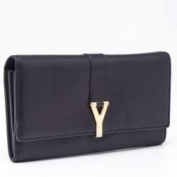 Saint Laurent Black Leather Y-Ligne Flap Continental Wallet