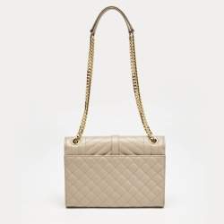 Pre Owned Saint Laurent Beige Mix Matelassé Leather Medium Envelope Chain Bag