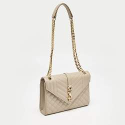 Pre Owned Saint Laurent Beige Mix Matelassé Leather Medium Envelope Chain Bag