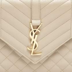 Pre Owned Saint Laurent Beige Mix Matelassé Leather Medium Envelope Chain Bag