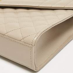 Pre Owned Saint Laurent Beige Mix Matelassé Leather Medium Envelope Chain Bag