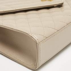 Pre Owned Saint Laurent Beige Mix Matelassé Leather Medium Envelope Chain Bag
