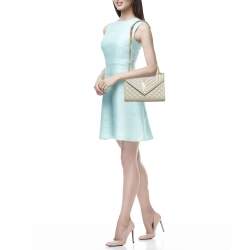 Pre Owned Saint Laurent Beige Mix Matelassé Leather Medium Envelope Chain Bag