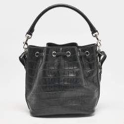 Pre Owned Saint Laurent Paris Black Croc Embossed Leather Medium Emmanuelle Bucket Bag