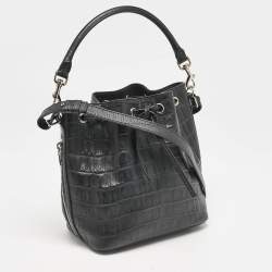 Pre Owned Saint Laurent Paris Black Croc Embossed Leather Medium Emmanuelle Bucket Bag