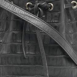 Pre Owned Saint Laurent Paris Black Croc Embossed Leather Medium Emmanuelle Bucket Bag