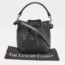 Pre Owned Saint Laurent Paris Black Croc Embossed Leather Medium Emmanuelle Bucket Bag