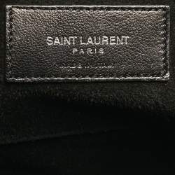 Pre Owned Saint Laurent Paris Black Croc Embossed Leather Medium Emmanuelle Bucket Bag