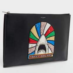 Saint Laurent Black Leather Sweet Dreams Top Zip Pouch