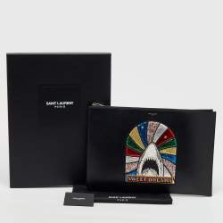 Saint Laurent Black Leather Sweet Dreams Top Zip Pouch