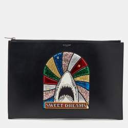 Saint Laurent Black Leather Sweet Dreams Top Zip Pouch