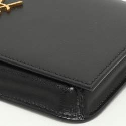 Pre Owned Saint Laurent Black Leather Cassandre Phone Holder Crossbody Bag