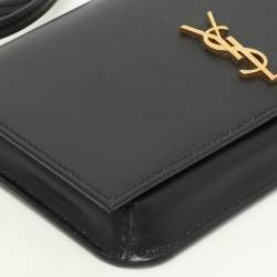 Pre Owned Saint Laurent Black Leather Cassandre Phone Holder Crossbody Bag