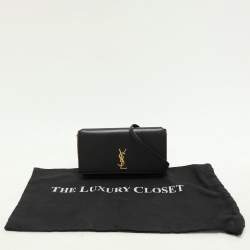 Pre Owned Saint Laurent Black Leather Cassandre Phone Holder Crossbody Bag