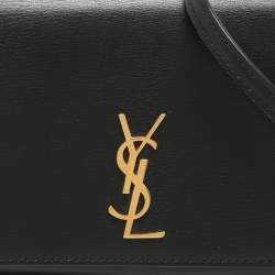 Pre Owned Saint Laurent Black Leather Cassandre Phone Holder Crossbody Bag