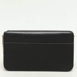Pre Owned Saint Laurent Black Leather Cassandre Phone Holder Crossbody Bag