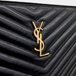 Pre Owned Saint Laurent Paris Black Leather Monogram Clutch