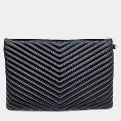 Pre Owned Saint Laurent Paris Black Leather Monogram Clutch