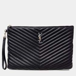 Saint Laurent Paris Black Leather Monogram Clutch
