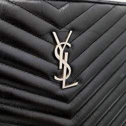 Saint Laurent Paris Black Leather Monogram Clutch