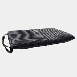 Saint Laurent Paris Black Leather Monogram Clutch