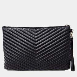 Saint Laurent Paris Black Leather Monogram Clutch