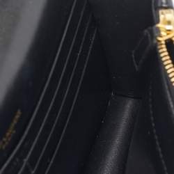 Saint Laurent Black Matelassé Leather Cassandre Envelope Wallet on Chain