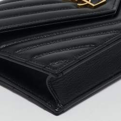 Saint Laurent Black Matelassé Leather Cassandre Envelope Wallet on Chain