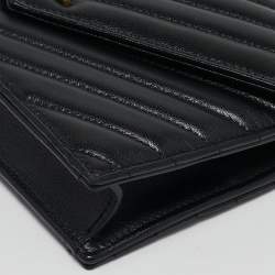 Saint Laurent Black Matelassé Leather Cassandre Envelope Wallet on Chain
