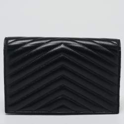 Saint Laurent Black Matelassé Leather Cassandre Envelope Wallet on Chain
