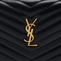 Saint Laurent Black Matelassé Leather Cassandre Envelope Wallet on Chain