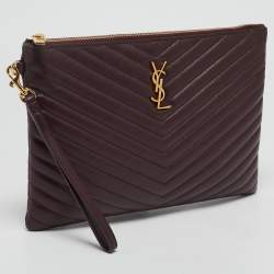 Saint Laurent Burgundy Matelasse Leather Monogram Pouch