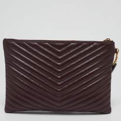 Saint Laurent Burgundy Matelasse Leather Monogram Pouch
