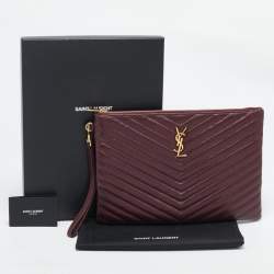 Saint Laurent Burgundy Matelasse Leather Monogram Pouch