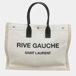 Saint Laurent Two Tone Beige Canvas Large Rive Gauche Tote