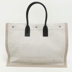 Saint Laurent Two Tone Beige Canvas Large Rive Gauche Tote