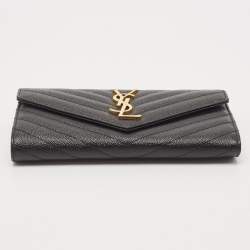Pre Owned Saint Laurent Black Matelassé Leather Monogram Flap Continental Wallet