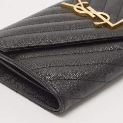 Pre Owned Saint Laurent Black Matelassé Leather Monogram Flap Continental Wallet