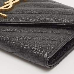 Pre Owned Saint Laurent Black Matelassé Leather Monogram Flap Continental Wallet