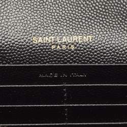 Pre Owned Saint Laurent Black Matelassé Leather Monogram Flap Continental Wallet