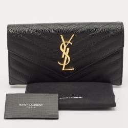 Pre Owned Saint Laurent Black Matelassé Leather Monogram Flap Continental Wallet