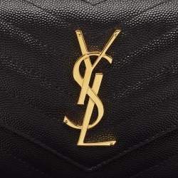 Pre Owned Saint Laurent Black Matelassé Leather Monogram Flap Continental Wallet