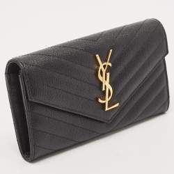 Pre Owned Saint Laurent Black Matelassé Leather Monogram Flap Continental Wallet